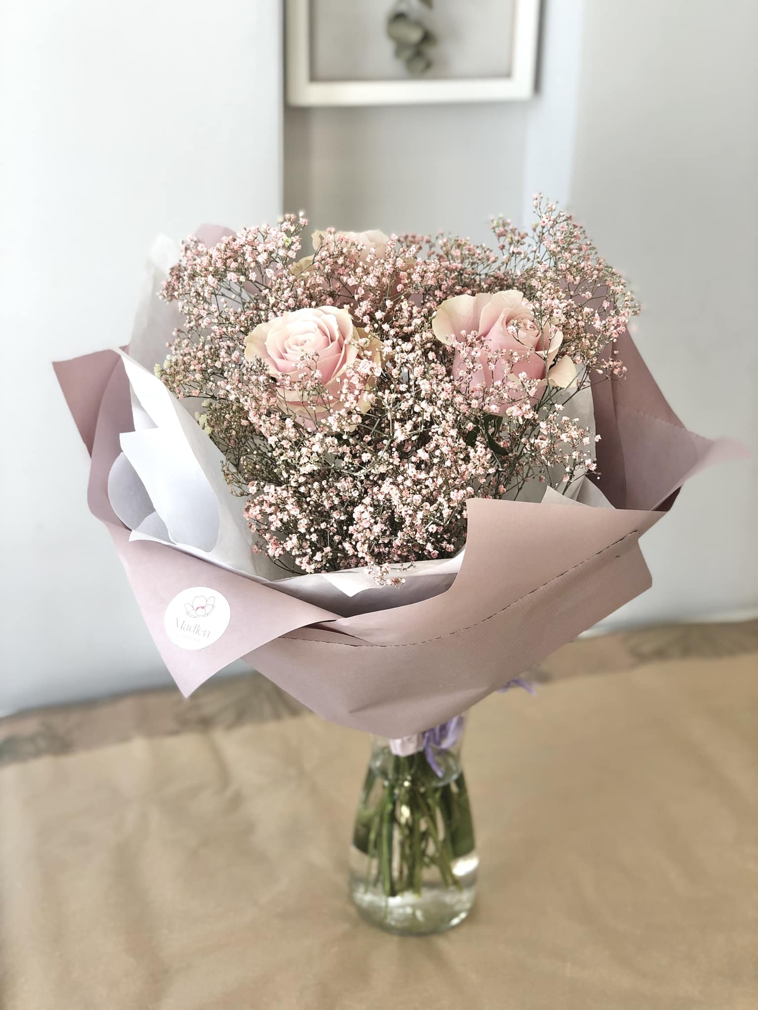 Bukiet Różowa Gipsówka + róże